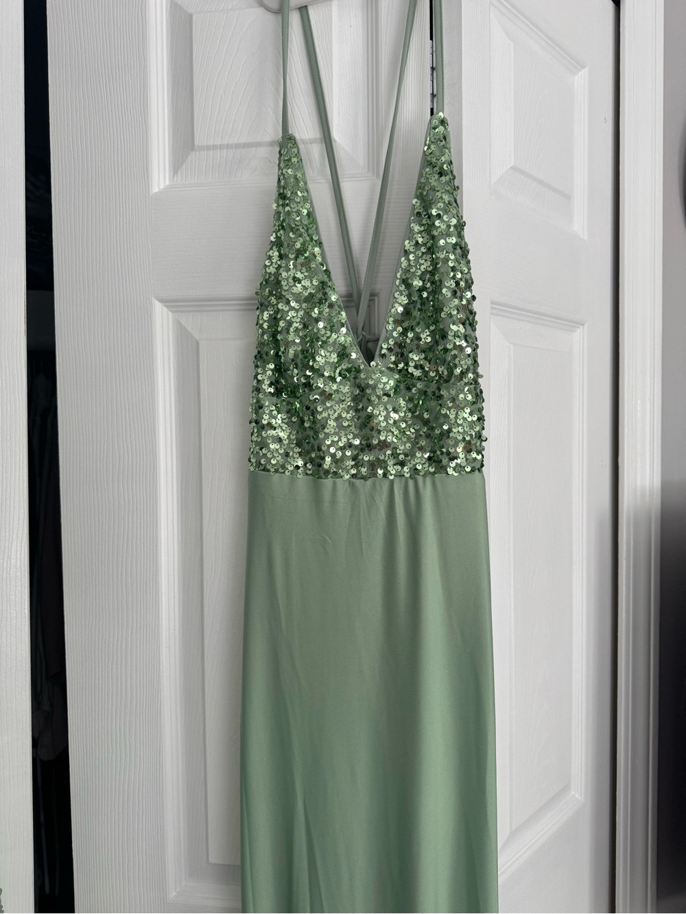SHEIN Sage Green Sequin V-Neck Maxi Dress